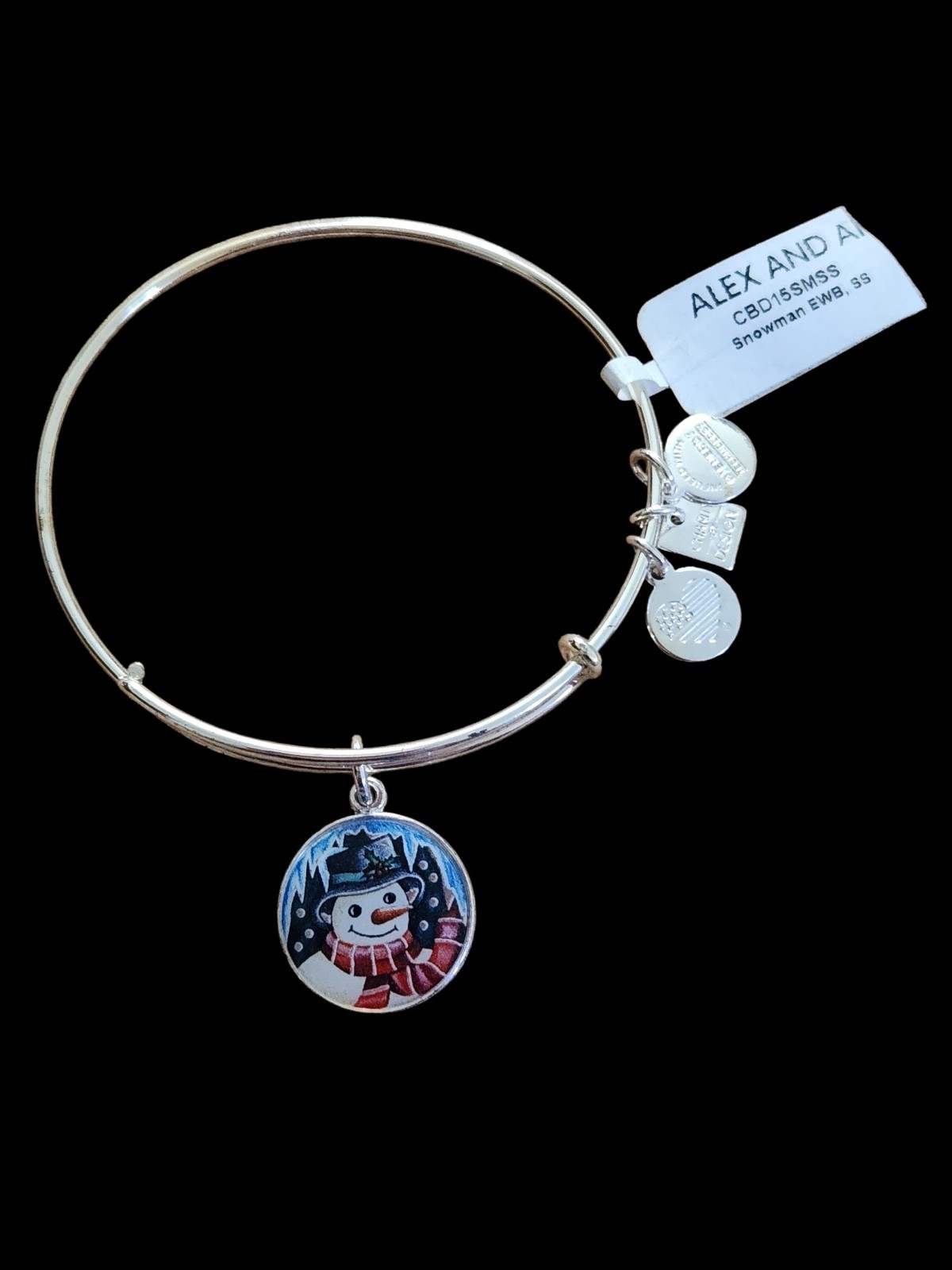 NWT Alex And Ani Snowman Shiny Silver Expandable Bangle Bracelet
