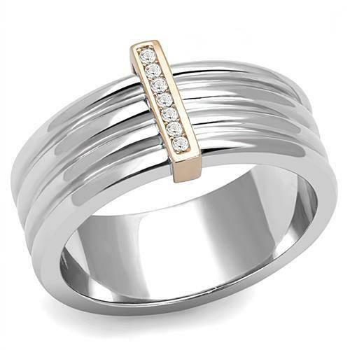 TK3176 – Two-Tone IP Rose Gold Stainless Steel Ring with Top Grade Crystal in