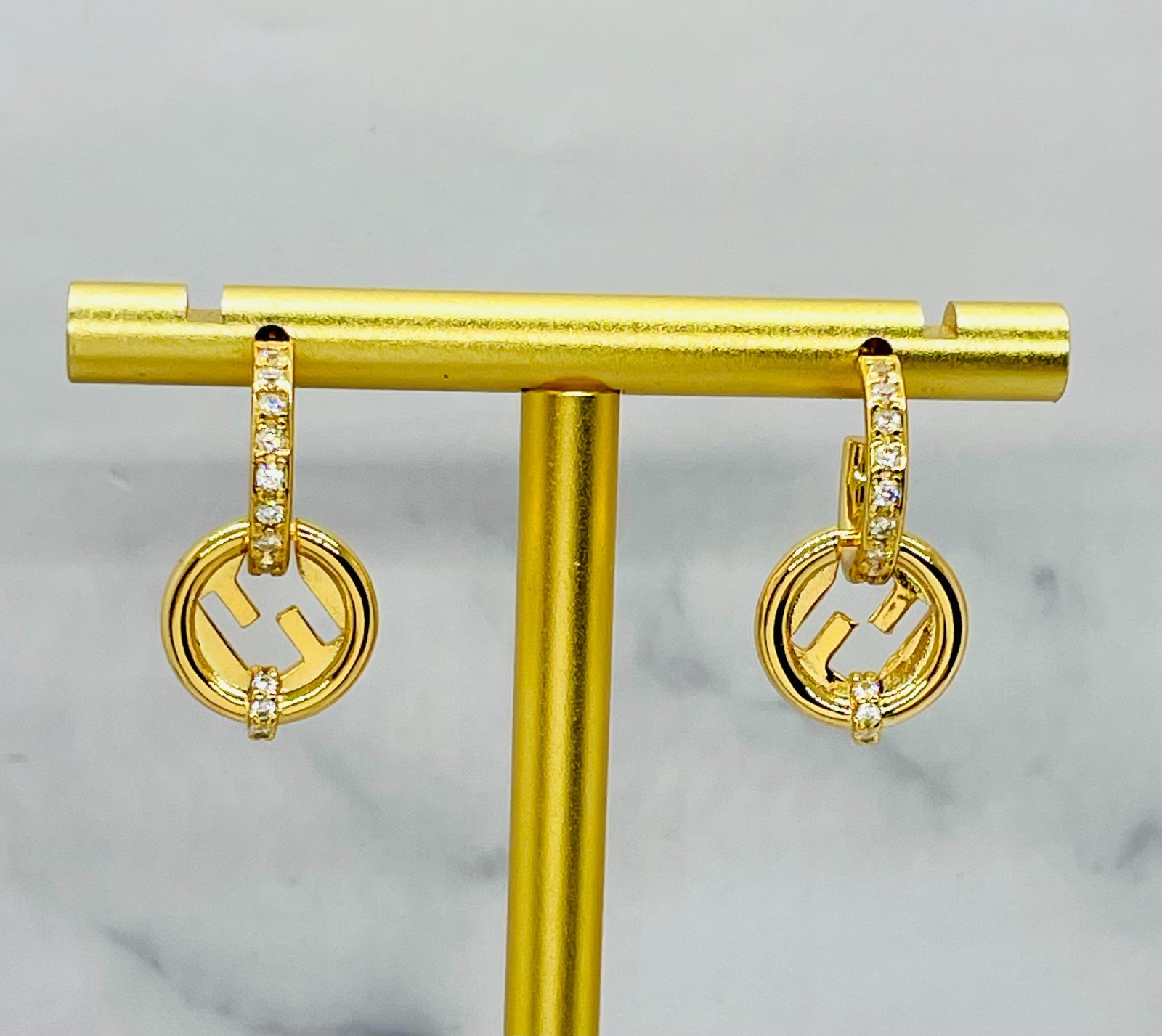 FENDI FF Rhinestone Hoop Earrings – Pre owned / MF6239