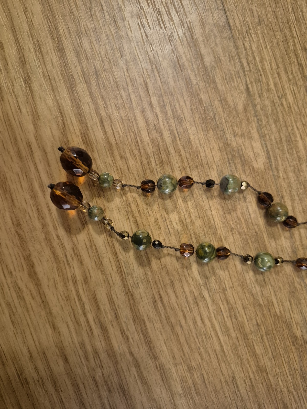 Beaded Necklace Wrap Style Green Bronze Brown Natural Stones