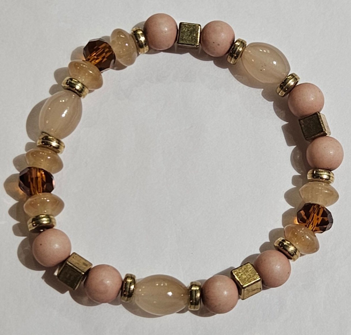 Mixed Materials Beaded Stretchy Bracelet 6.25 inches Unstretched