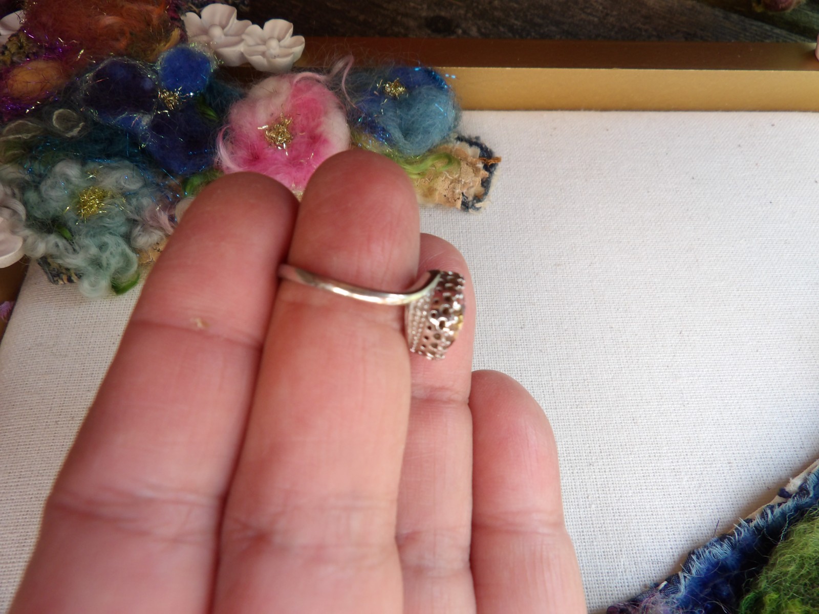 sterling silver ring, salmon pink crystal, new, stamped