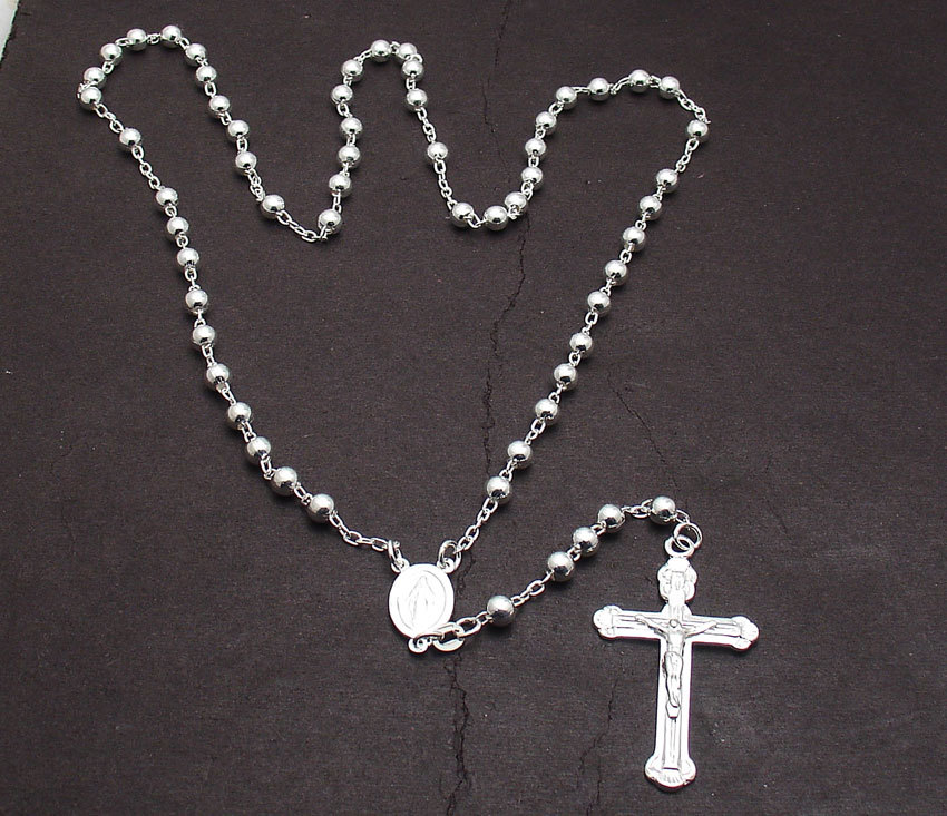 24″ 5mm Polished Solid Rosary Rosario Chain Necklace Real 925 Sterling Silver
