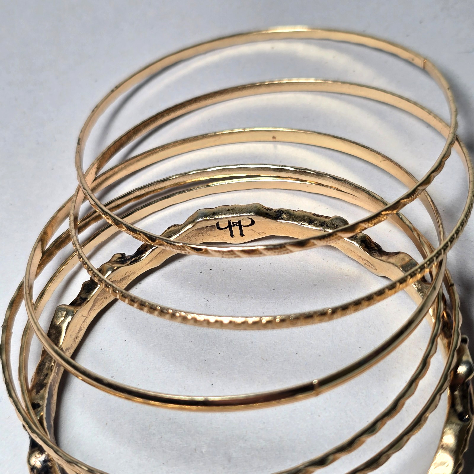 Boho Layered Style Set of 7 Gold-Tone Mixed Texture Stacking Bangle Vtg