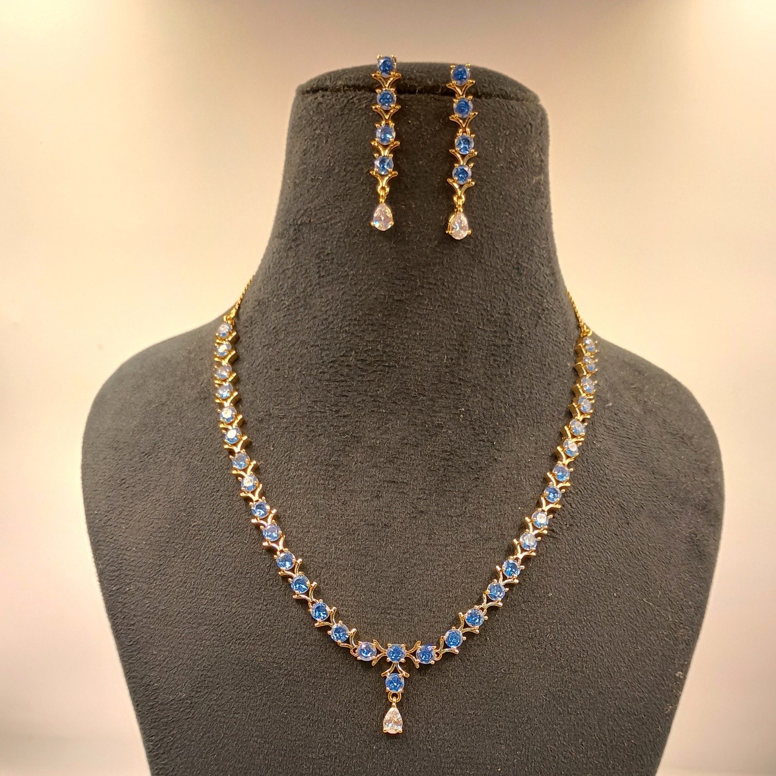 Tanzanite Round Stone Choker Necklace 22k Gold Plated Handmade Indian Style