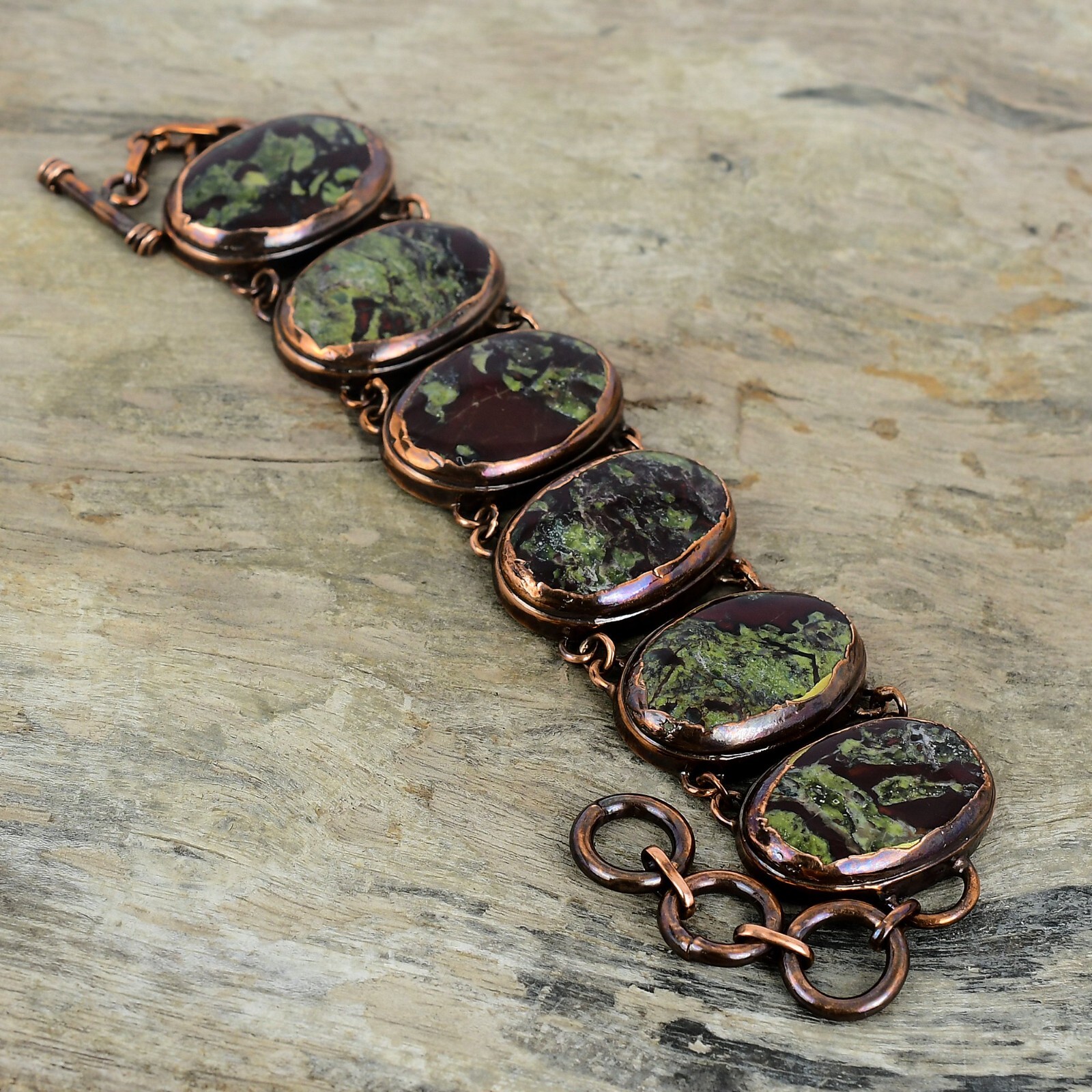 Gift For Her Dragon Bloodstone Electroformed Adjustable Bracelet Copper 9.0″