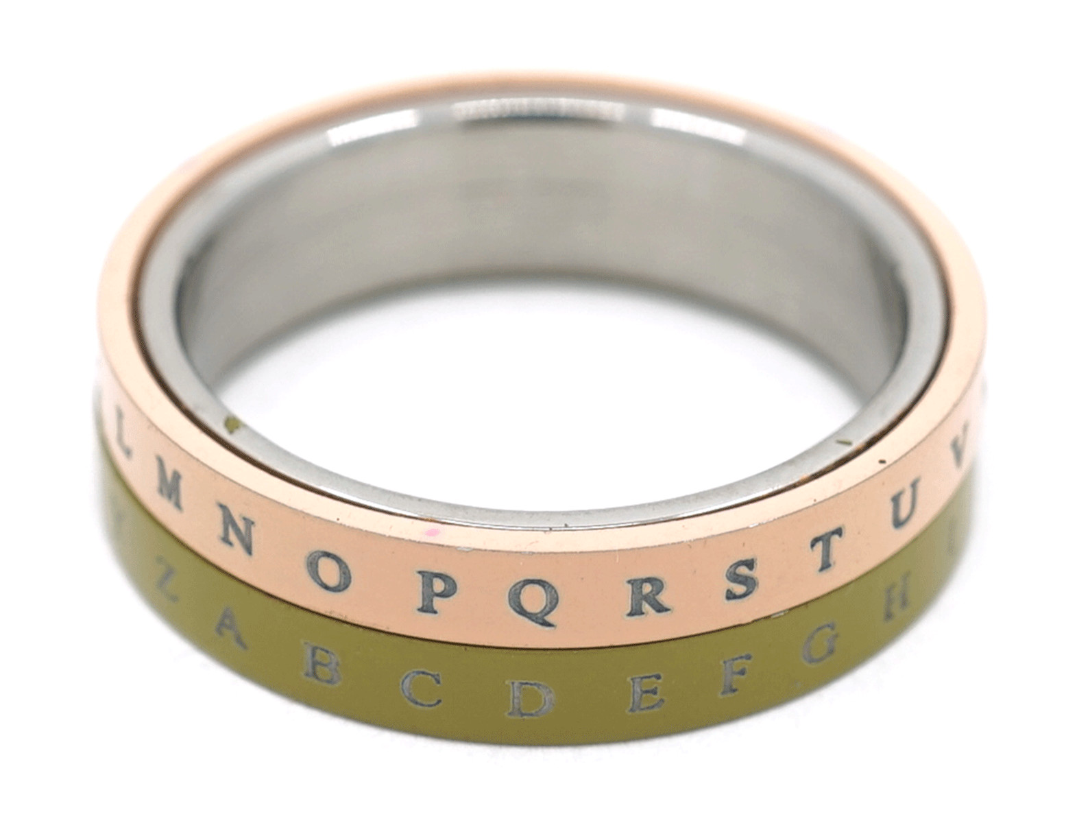 TB Alphabet Letter Print Peach Olive Color Stain Steel Men Fashion Jewelry Rings