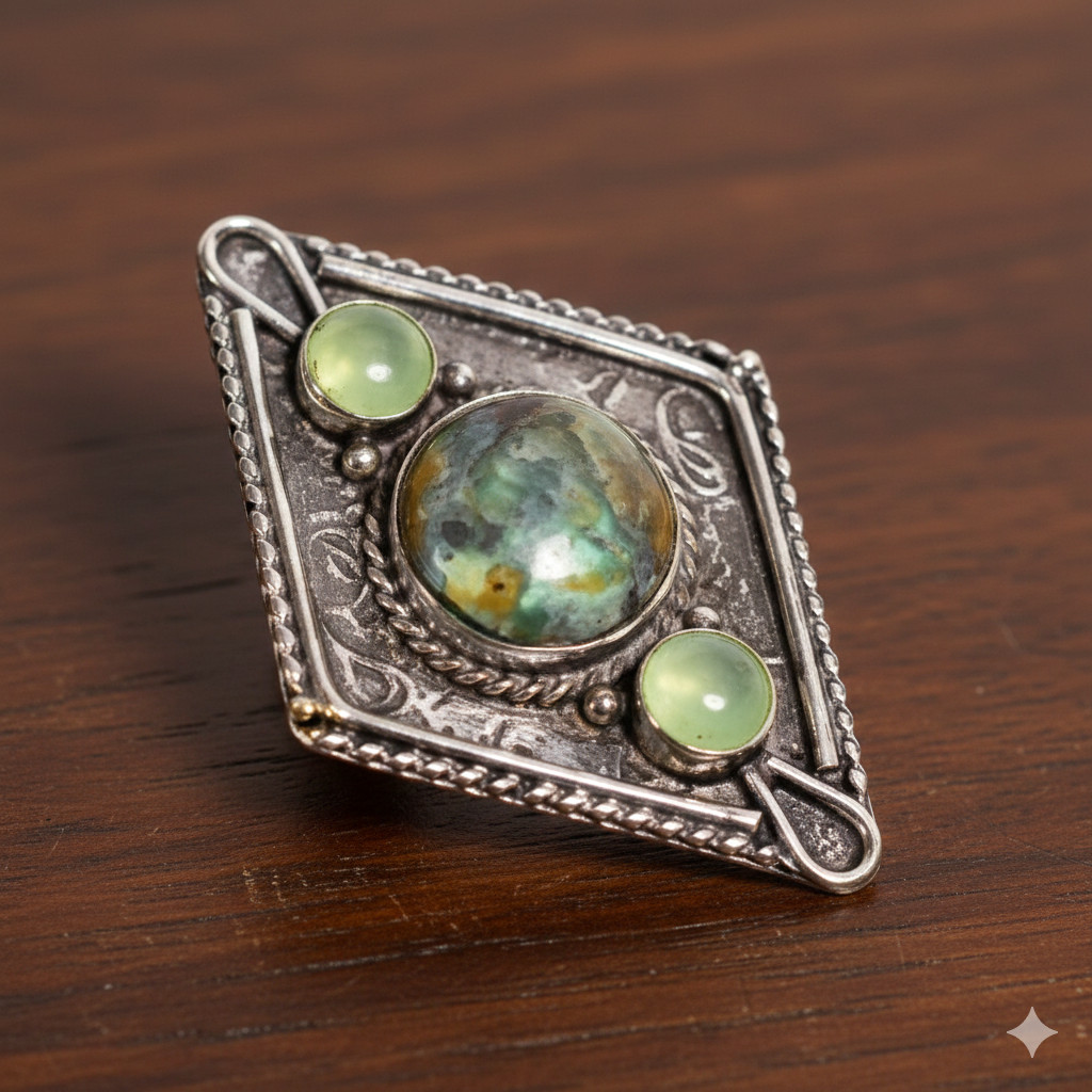 Turquoise Peru Chalcedony Round Vintage Handmade Jewelry Ring 8.5 US AAR-640