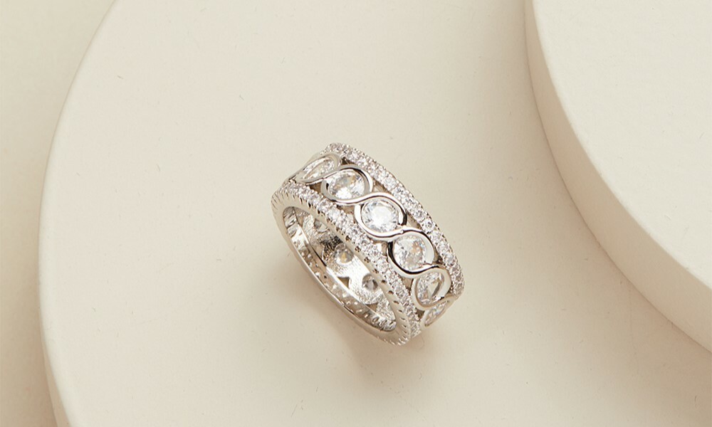 Sterling Silver Crystal Halo Cz Eternity Band Ring Made with Swarovski Elements