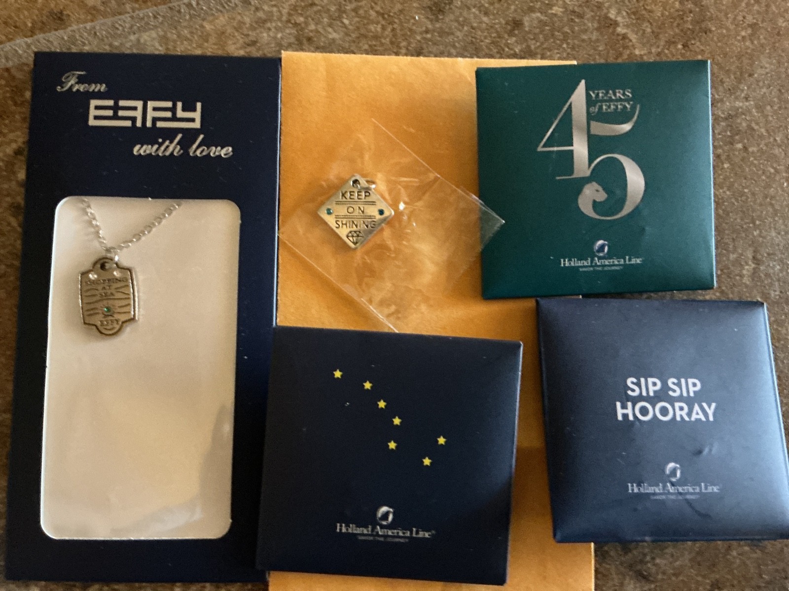 EFFY Charm Necklace From Holland America Cruise Chain With 5 Charms NEW