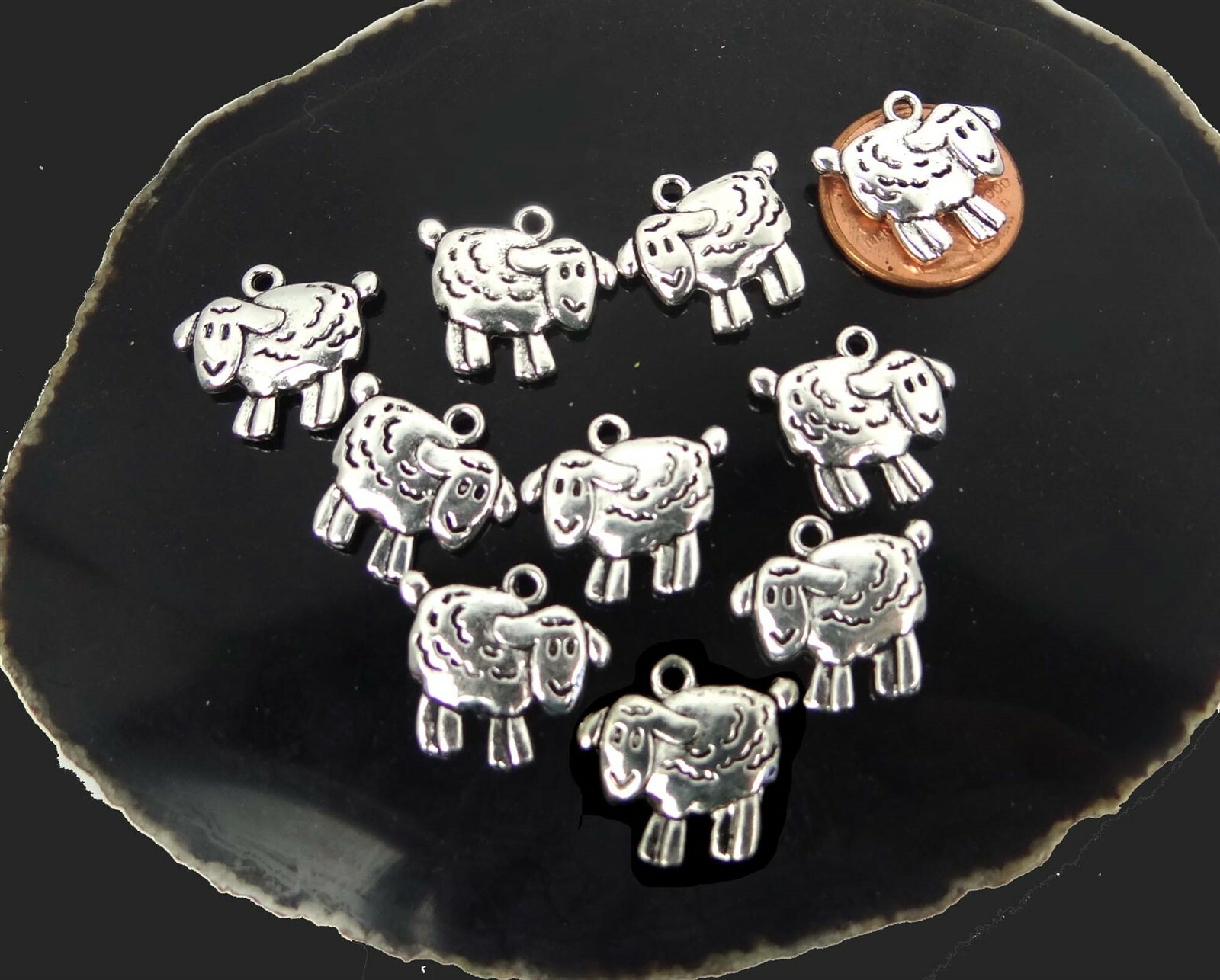 10 Sheep Charms Antique Silver Pewter Lamb Pendants 18x16mm