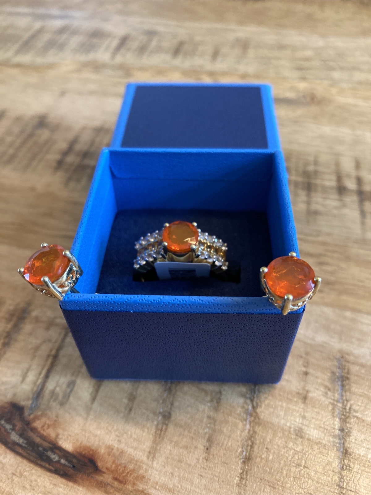 “ORANGE” Ring & Earrings with Box Gold Plated STERLING SILVER Size 10 NIB