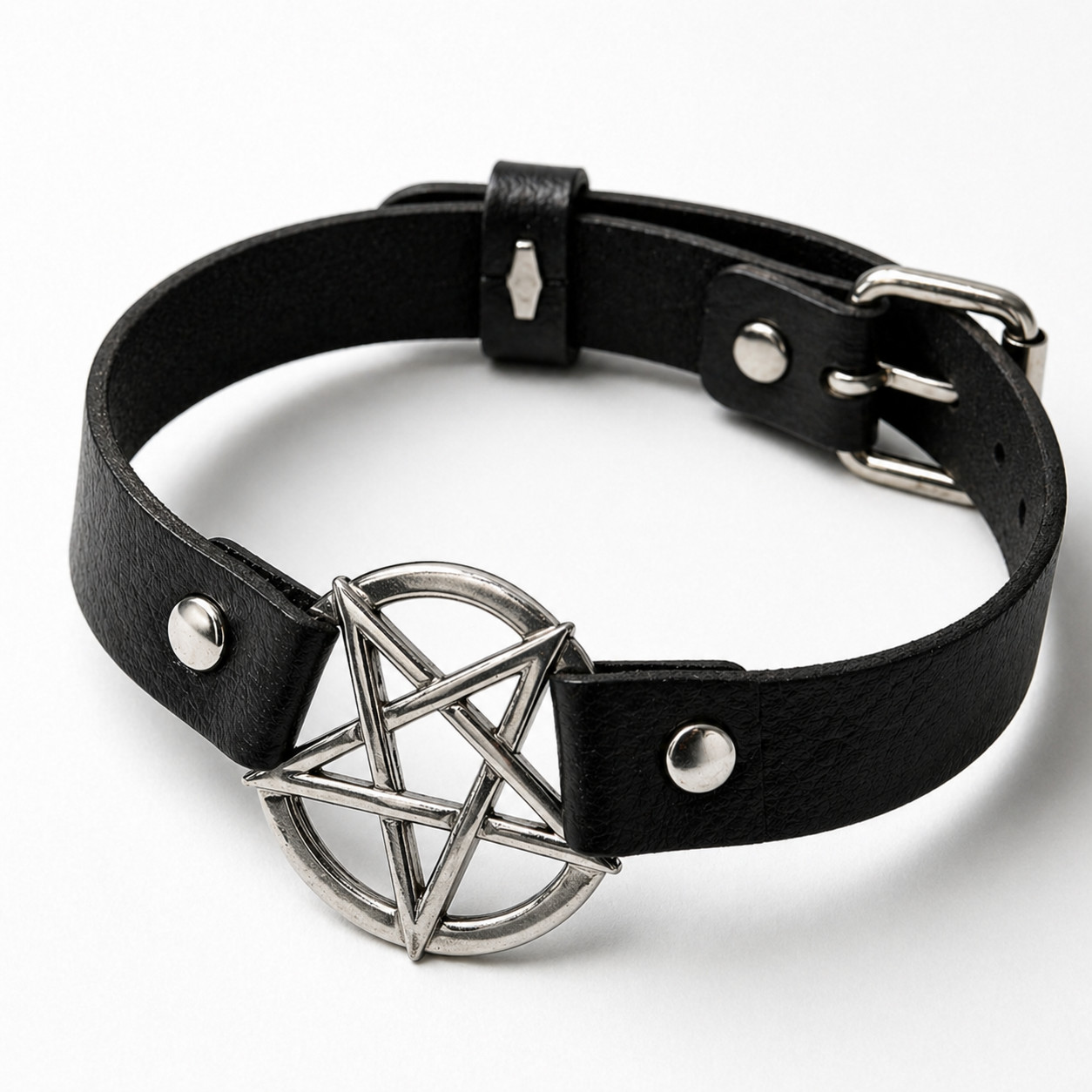 Punk Gothic Pentagram PU Leather Choker Collar Necklace Unisex Alt Emo