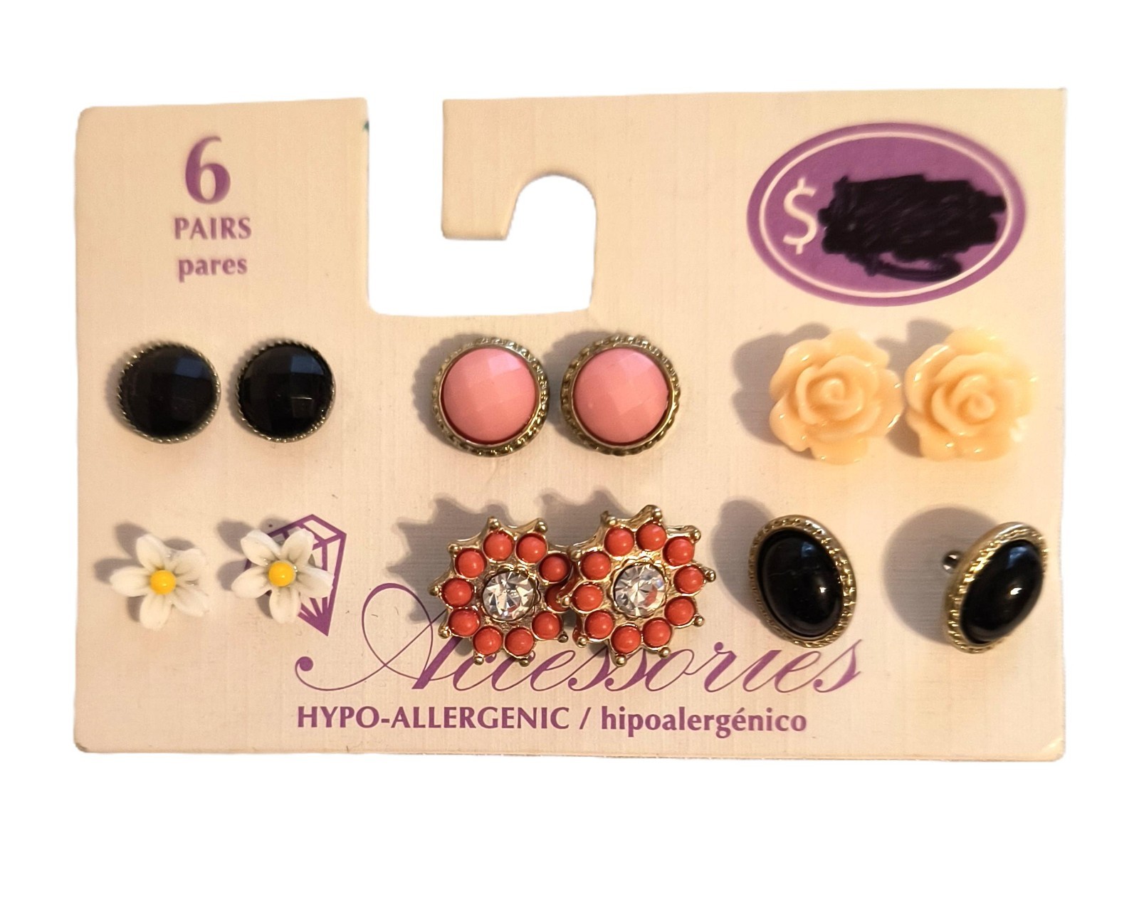 Walmart 6 Pairs Hypo-Allergenic Stud/Post Earrings for Pierced Ears Multicolor