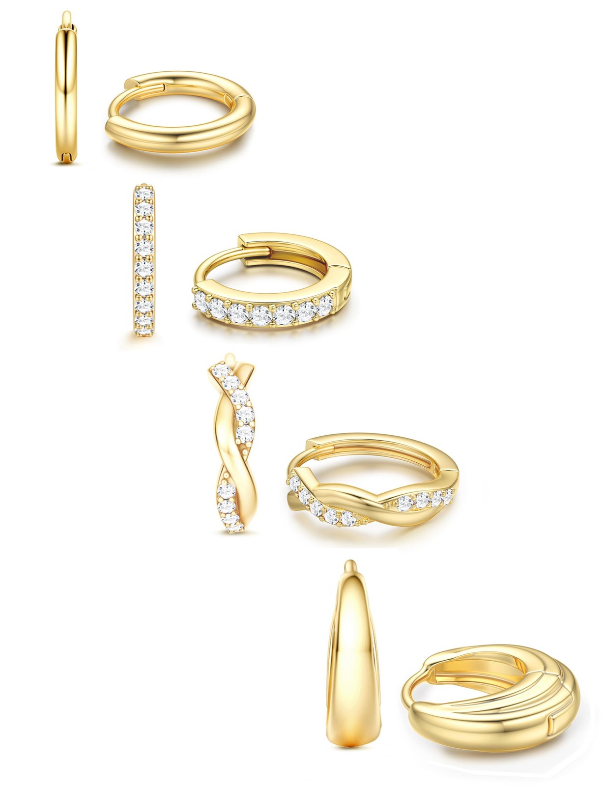 Jstyle Small Gold Hoop Earrings for 10 millimeters, 14K Plated-4 Pairs