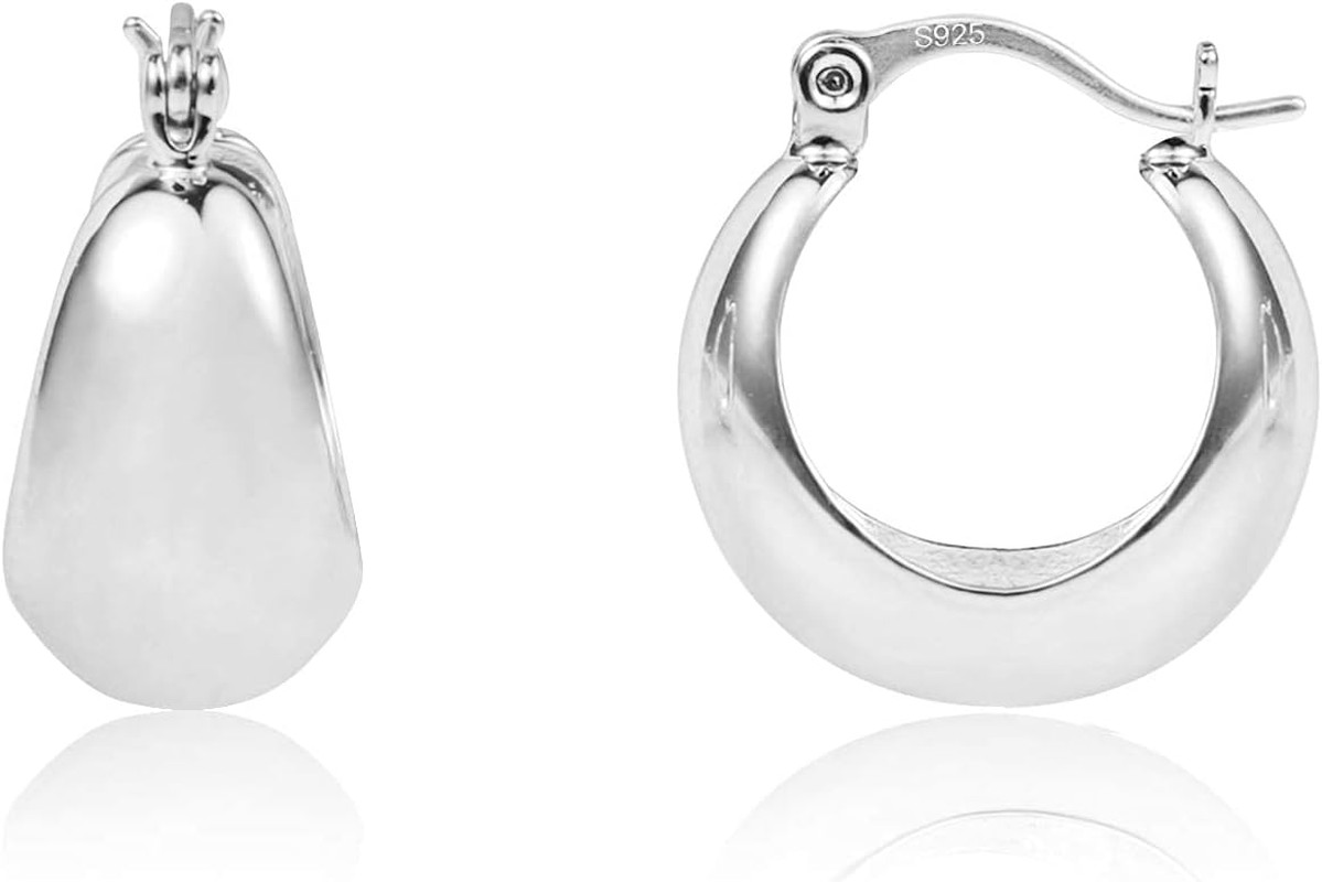 Silver Chunky Hoop Earrings for Women Hypoallergenic Thick Huggie Earring Wide H