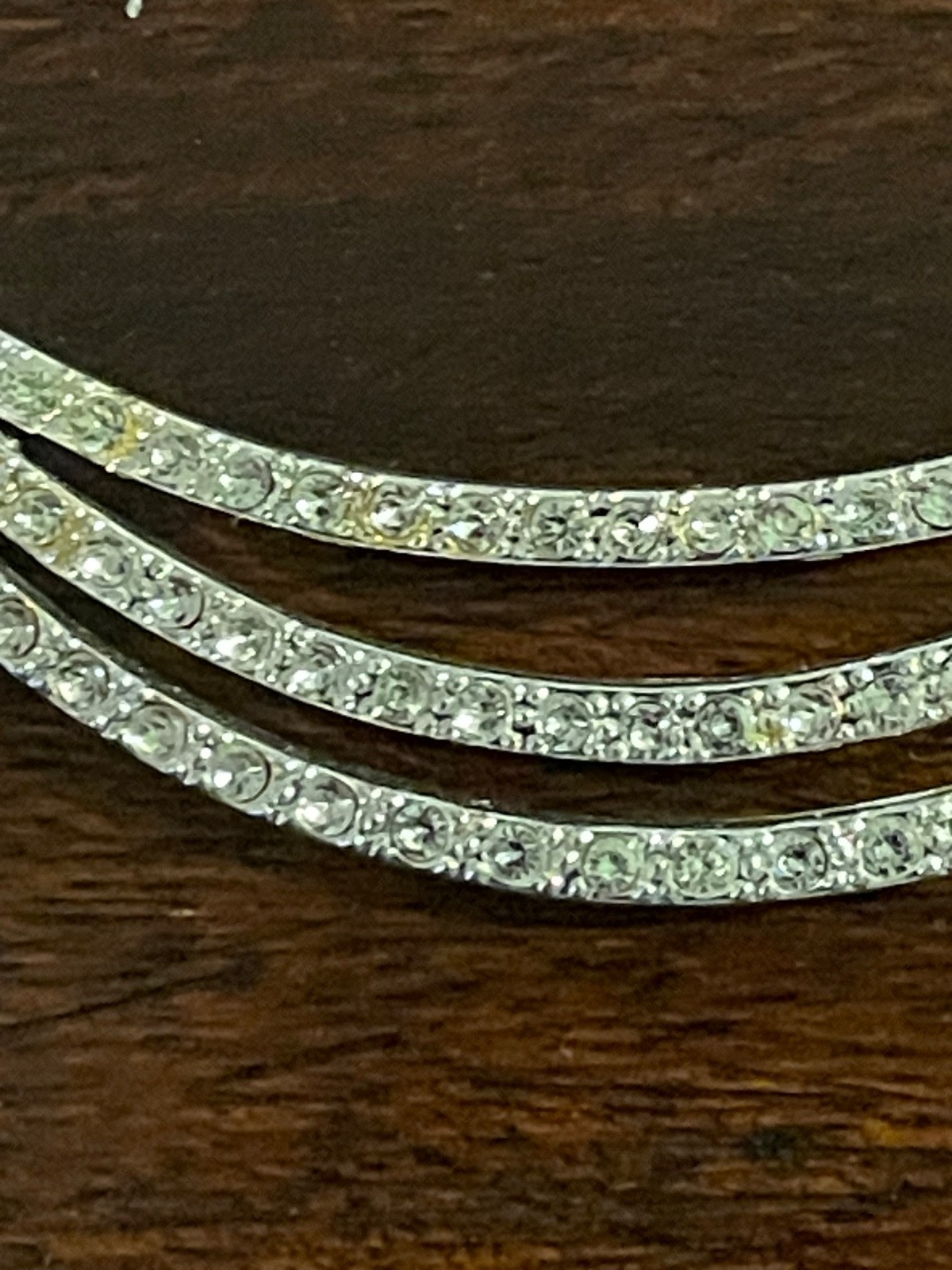 Elegant Station Necklace w/Three Scalloped Rows of Clear Crystal Rhinestones 18″