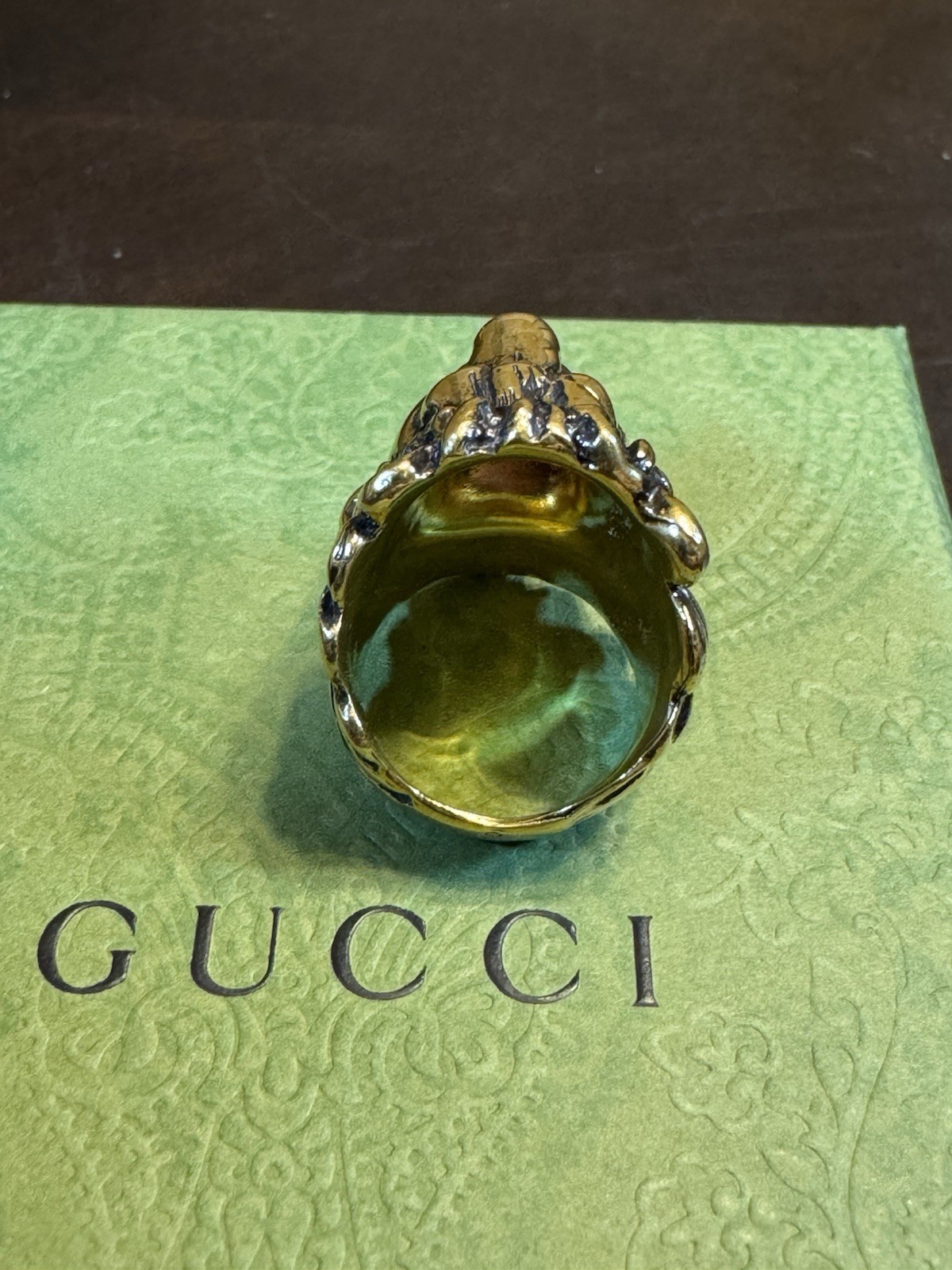 New Authentic Gucci Lion Head Ring Black Stone Size IT 13 / US 6.5