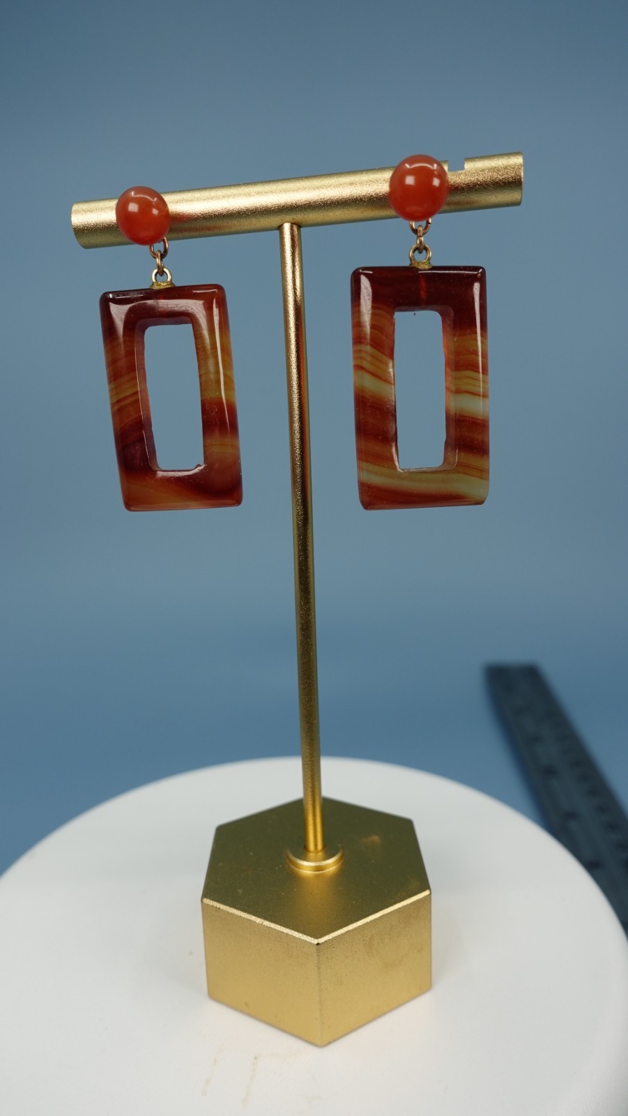 Statement Carnelian Drop Earrings 14k posts approx. 1.5″ Cute!!