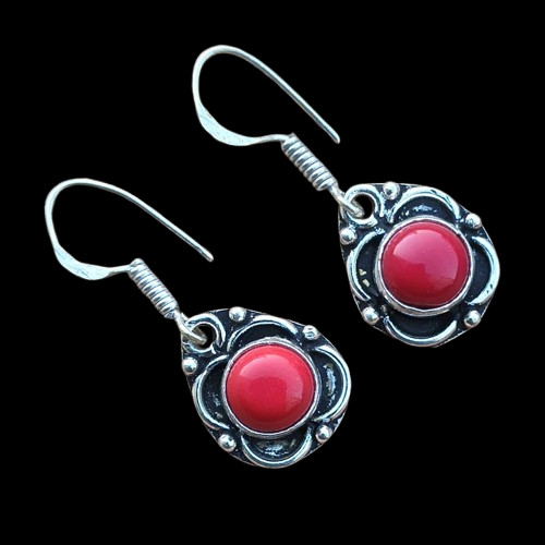 Trendy Coral Gemstone 925 Sterling Silver Plated Dangle Drop Earrings Jewellery
