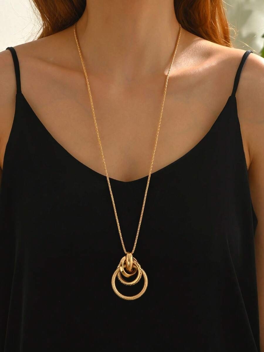 Vintage Asymmetrical Pendant Long Necklace Women Elegant Sweater Chain