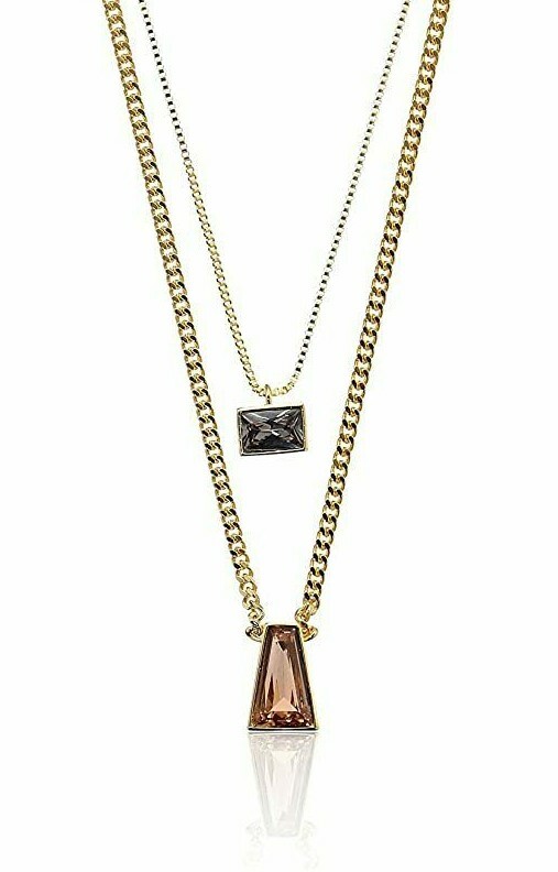 Vince Camuto Gold-Tone BLUSH FACTOR Peach & Black Crystal 2-Layer Necklace 22″