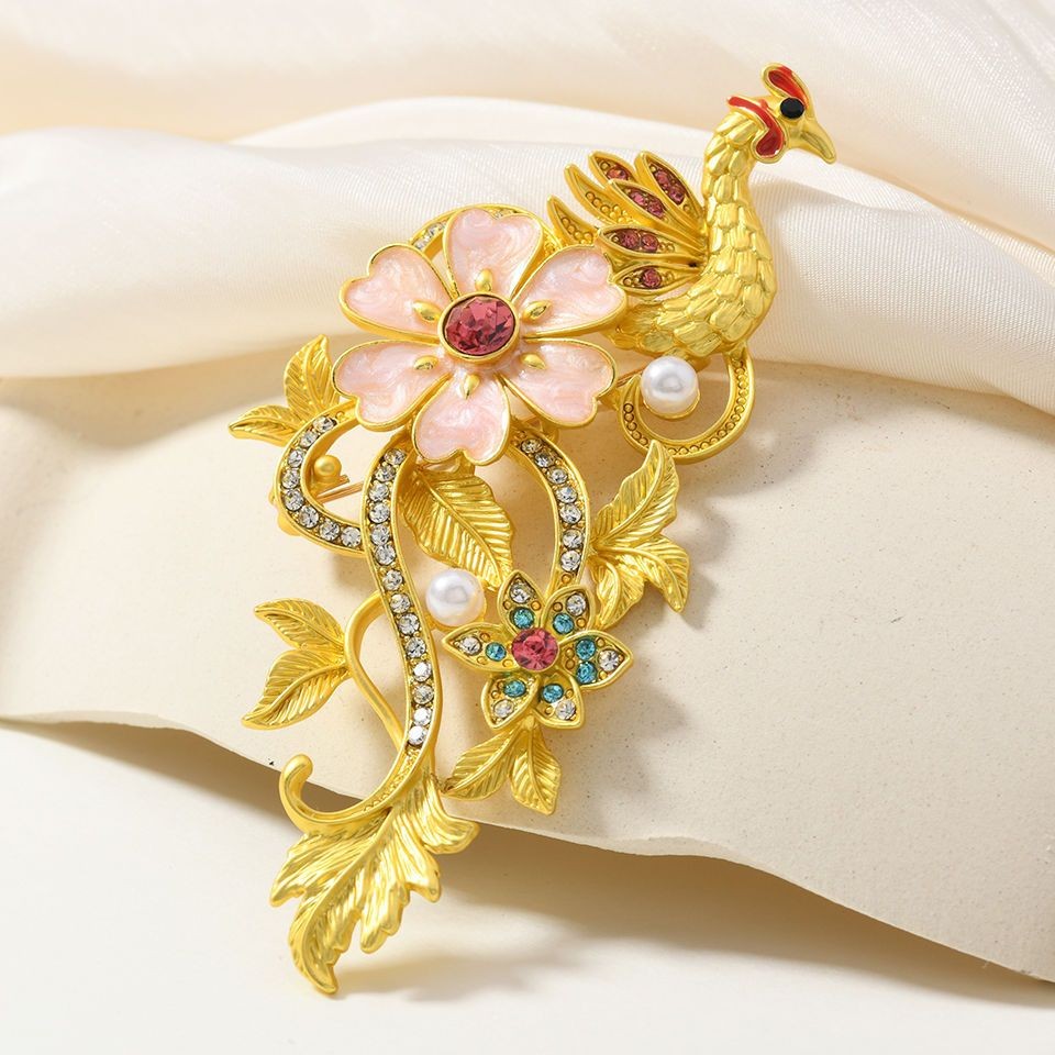 New Chinese Phoenix Brooch Enamel Hollow Peacock Pin Cheongsam
