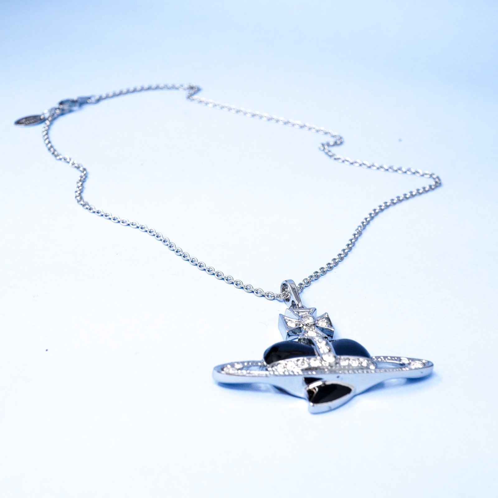 Vivienne Westwood Necklace Silver & Black Large Heart Orb Pendant With Gift Box
