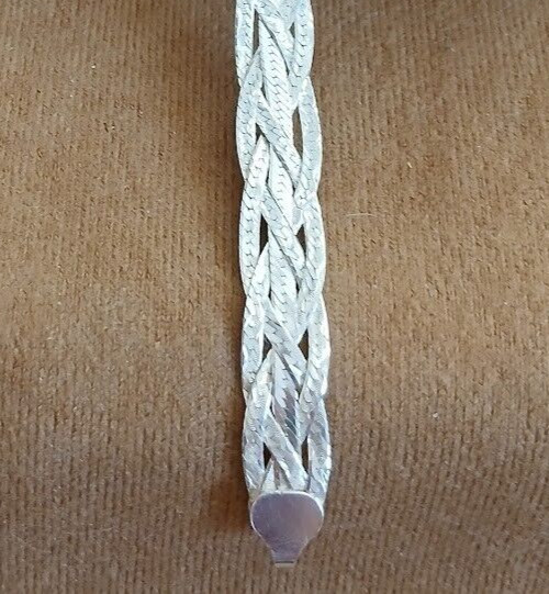 Sterling Silver ~ Woven Herringbone Bracelet Made In Italy ~ 7.5″ x 3/8″ ~ 7.0g
