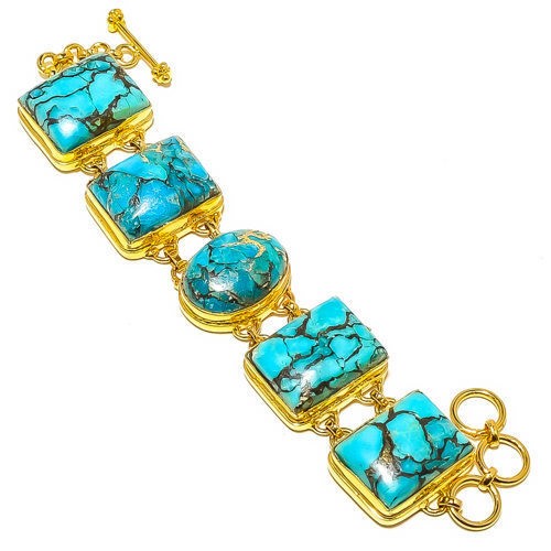 Copper Blue Turquoise Silver Gold Plated Bracelet 7-7.99″ B7625-82