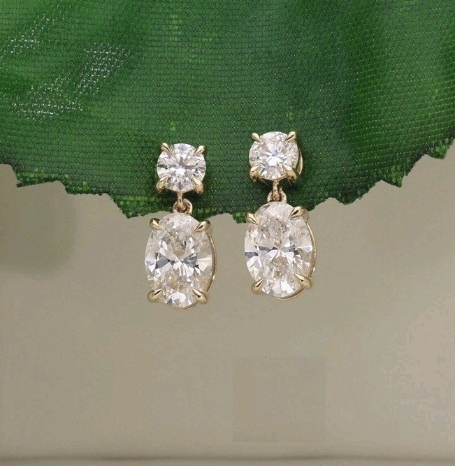 2.50Ct Oval Cut Simulated Diamond Stunning Drop Earring 14K Yellow Gold Plated