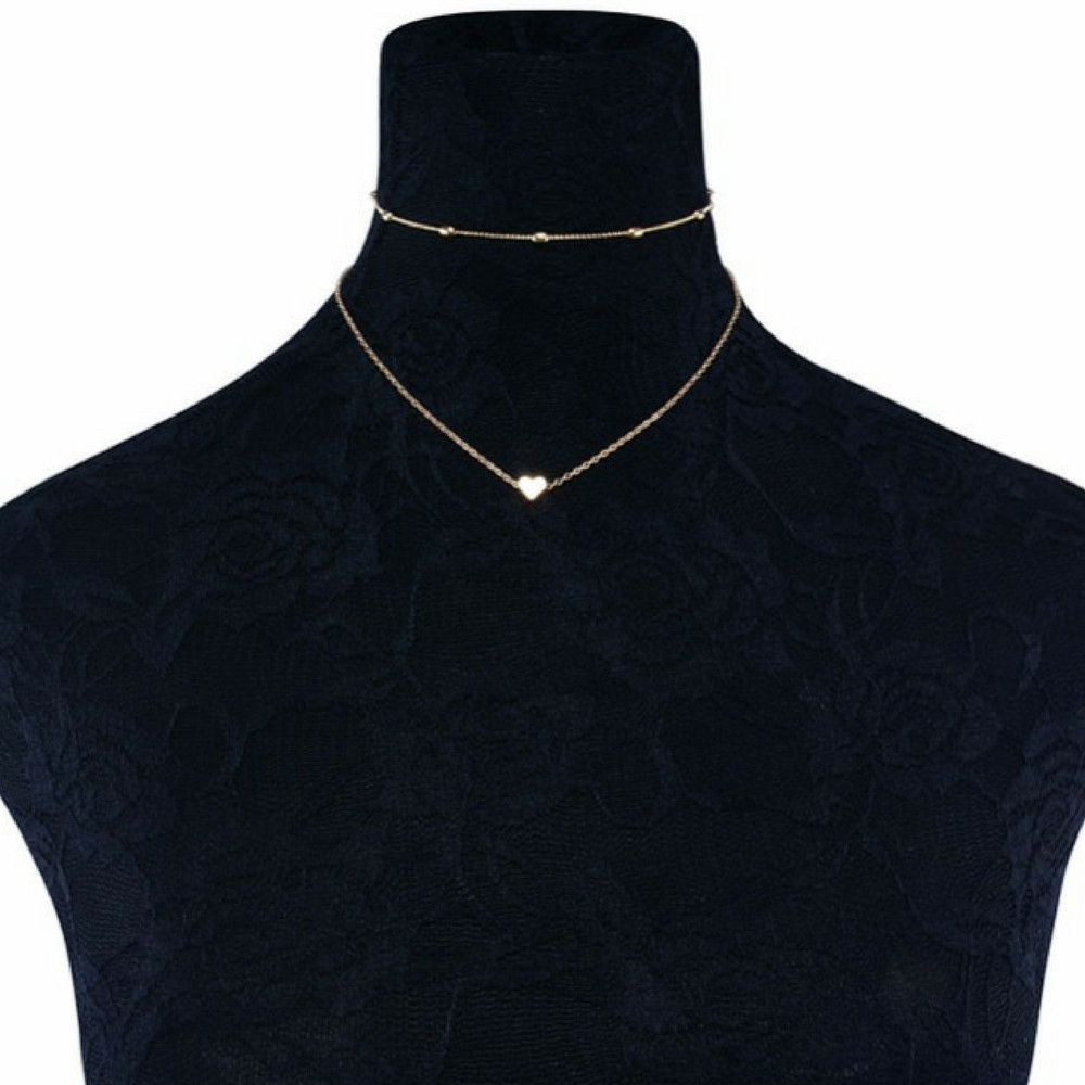 Jewelry Pendant 925 Silver Gold Heart Choker Chunky Chain Bib Necklace Women GF