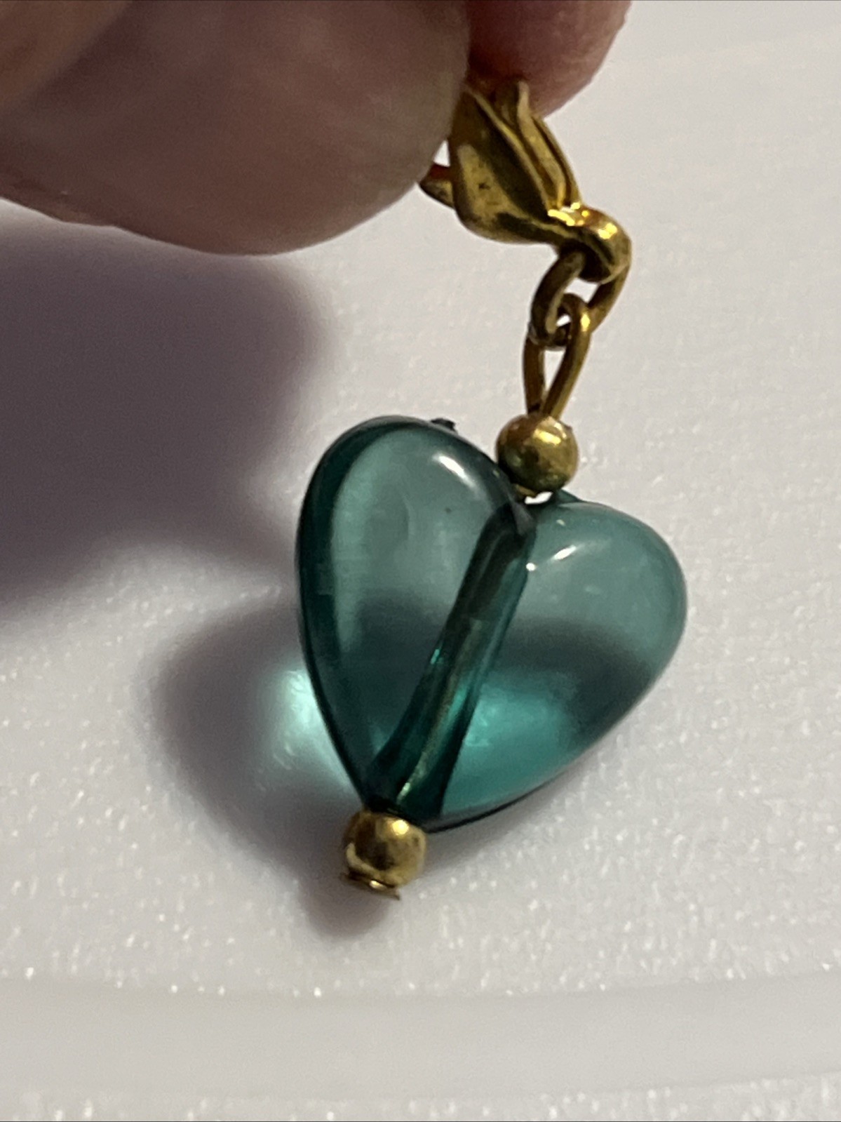 St Patricks Heart Clear Green Composite Charm Brass Lobster Clasp Gold Bead Used
