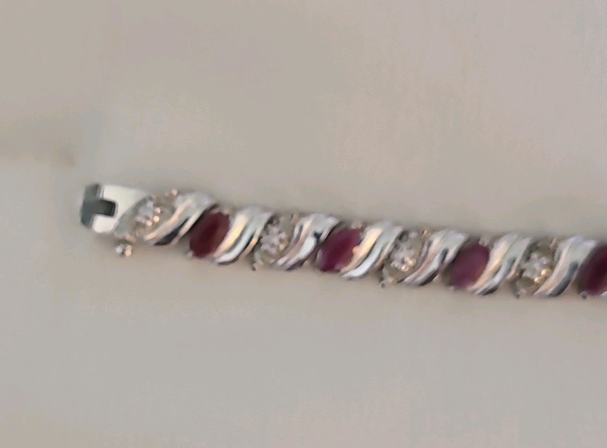 925 Silver with Red Oval Stones Tennis Bracelet, 7 Inches Long, 12.8 Grams