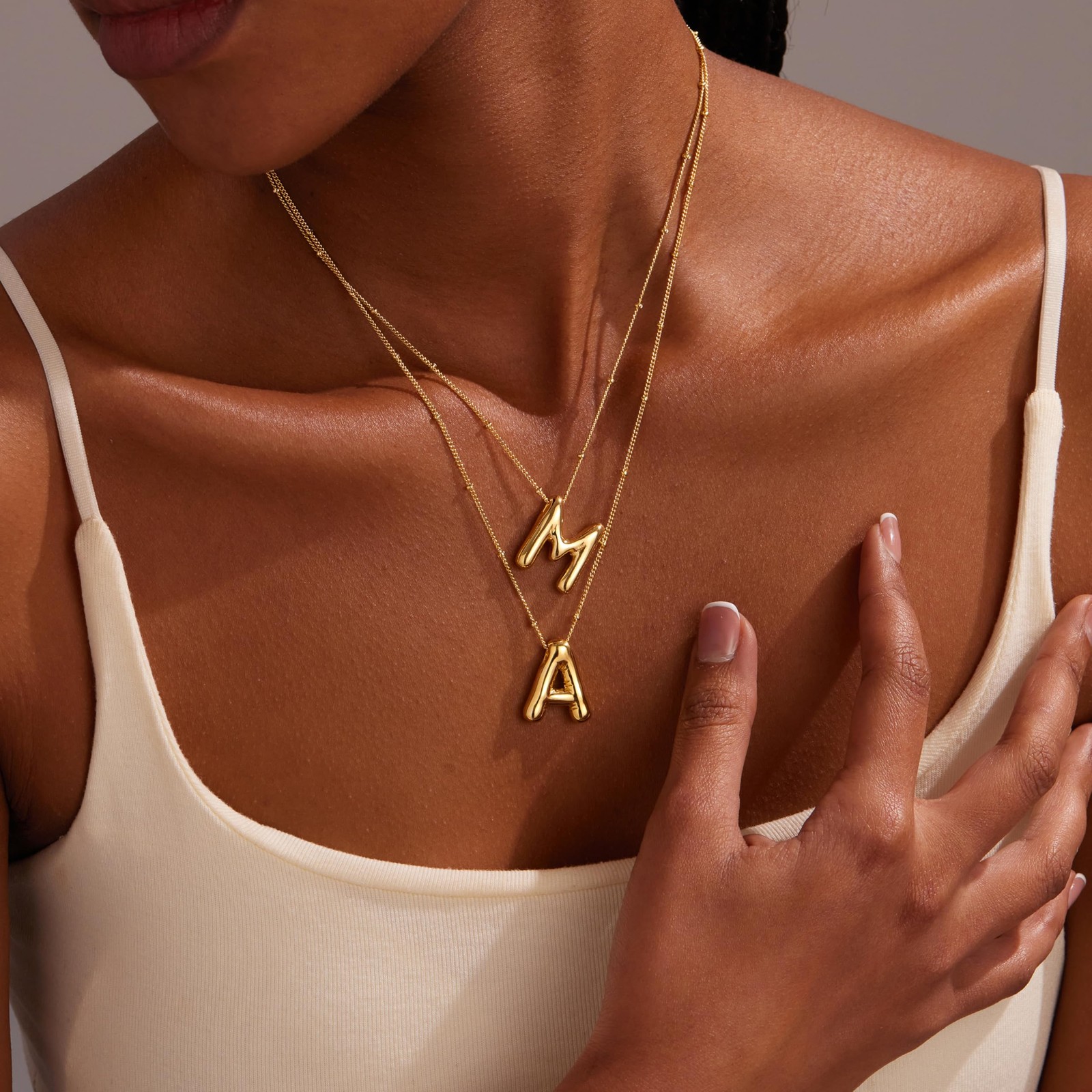 Gold Bubble Letter A Initial Necklace for Women, Balloon Alphabet Pendant Cha…