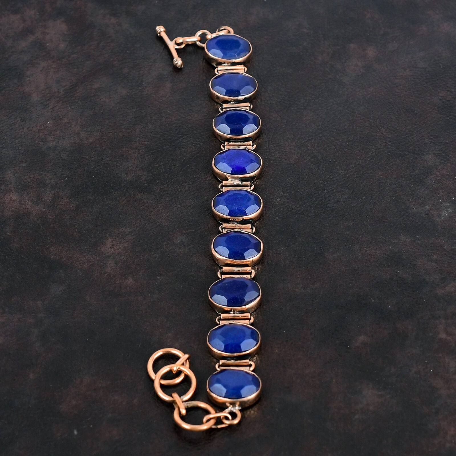 Blue Saphire Adjustable Bracelet Handcrafted Copper Unique Gift Jewelry 6.0″