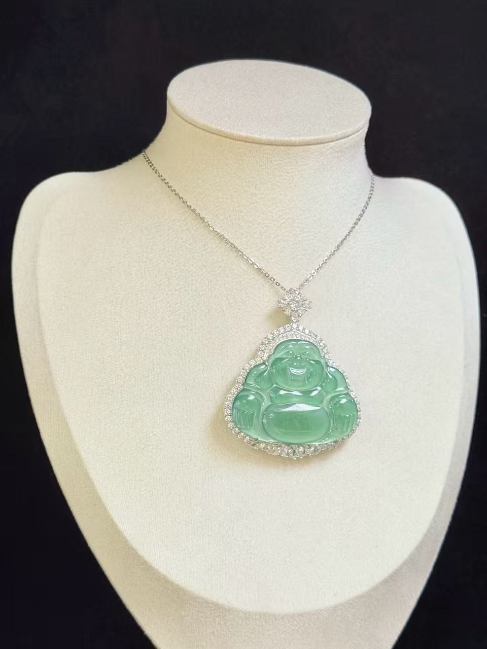 Top Natural sky blue jadeite Maitreya Buddha pendant