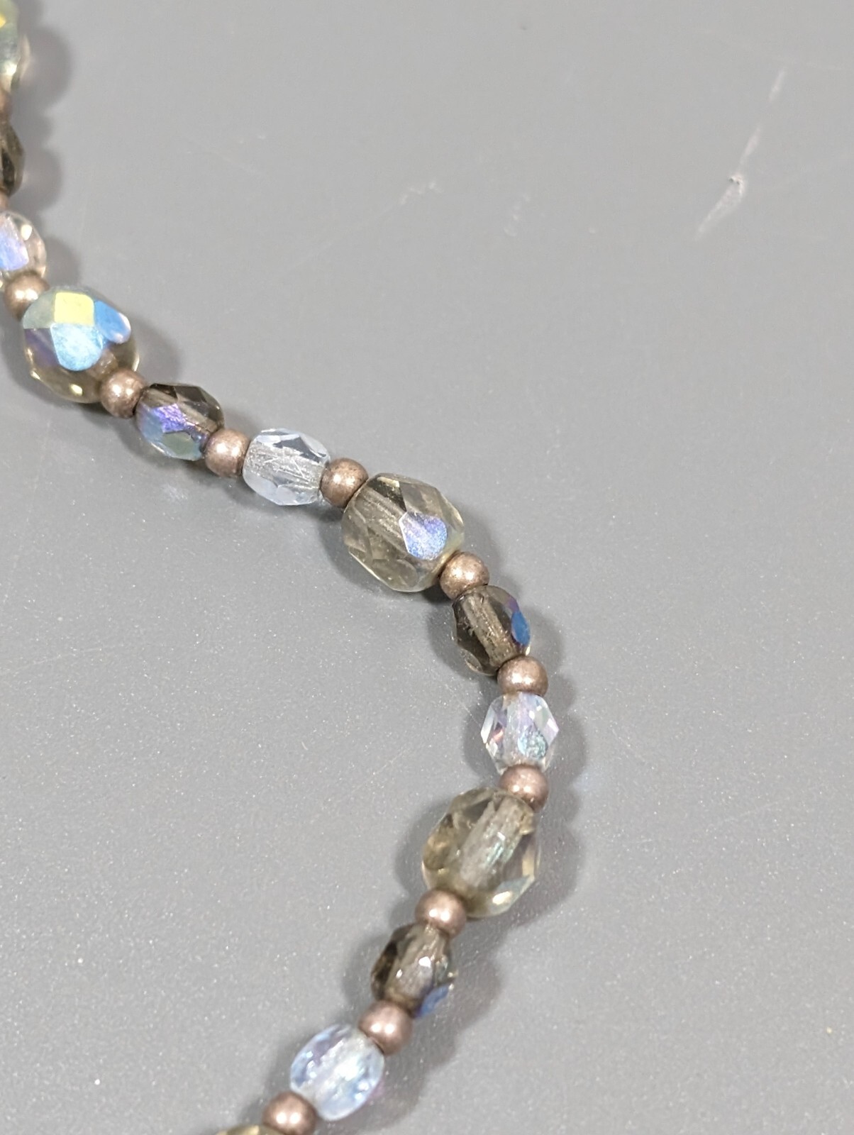 Silver Tone Gray Glass Round Beaded Toggle Necklace Beachy Coastal 19.5 in