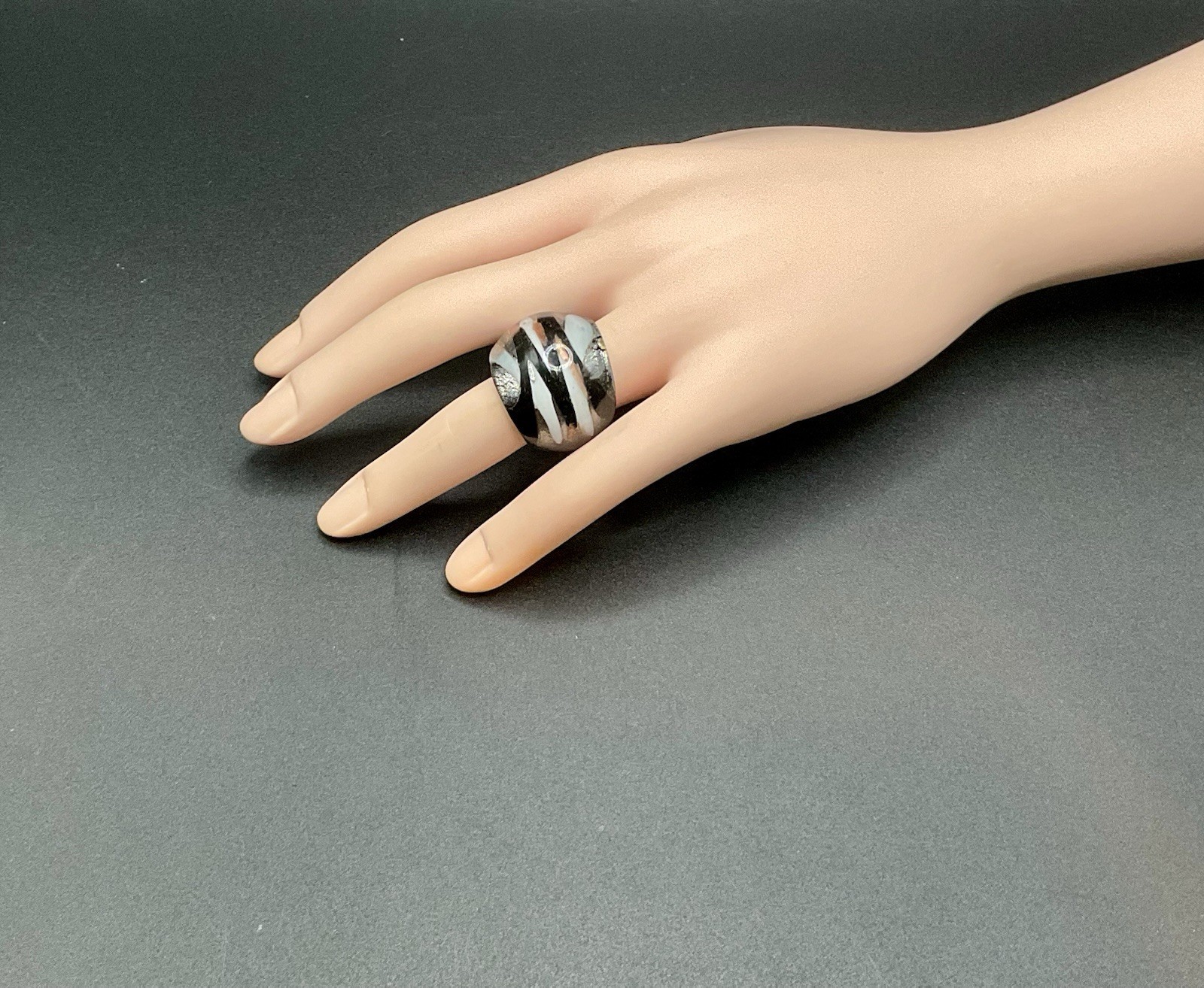 Glass Ring Size 7 White Black Copper Color Statement Ring Jewelry Women Gift