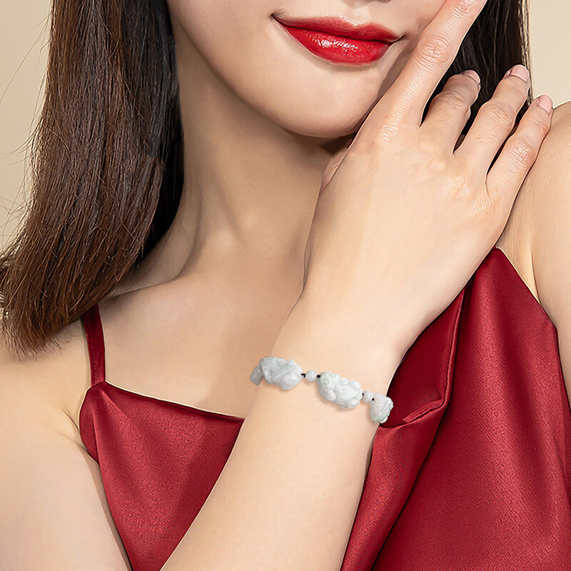 Real Grade A Natural White Jade Jadeite Women Men 5pcs Pixiu Beads Bracelet