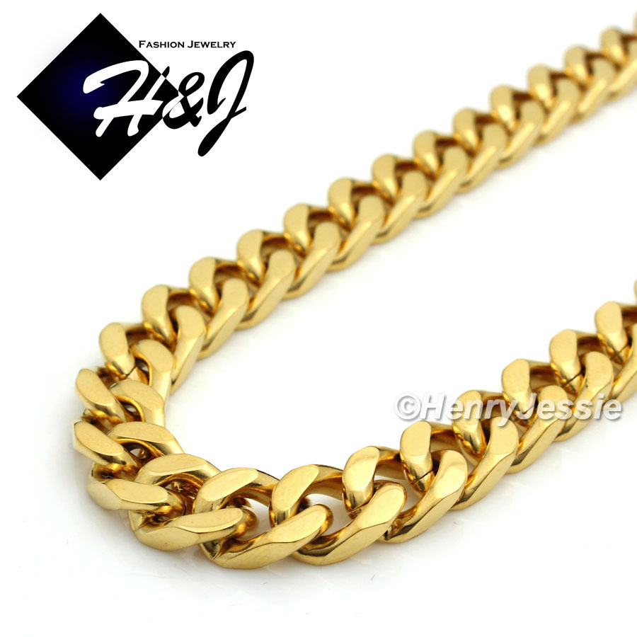 18-40″MEN Stainless Steel HEAVY WIDE 11mm Gold Plated Cuban Curb Chain Necklace