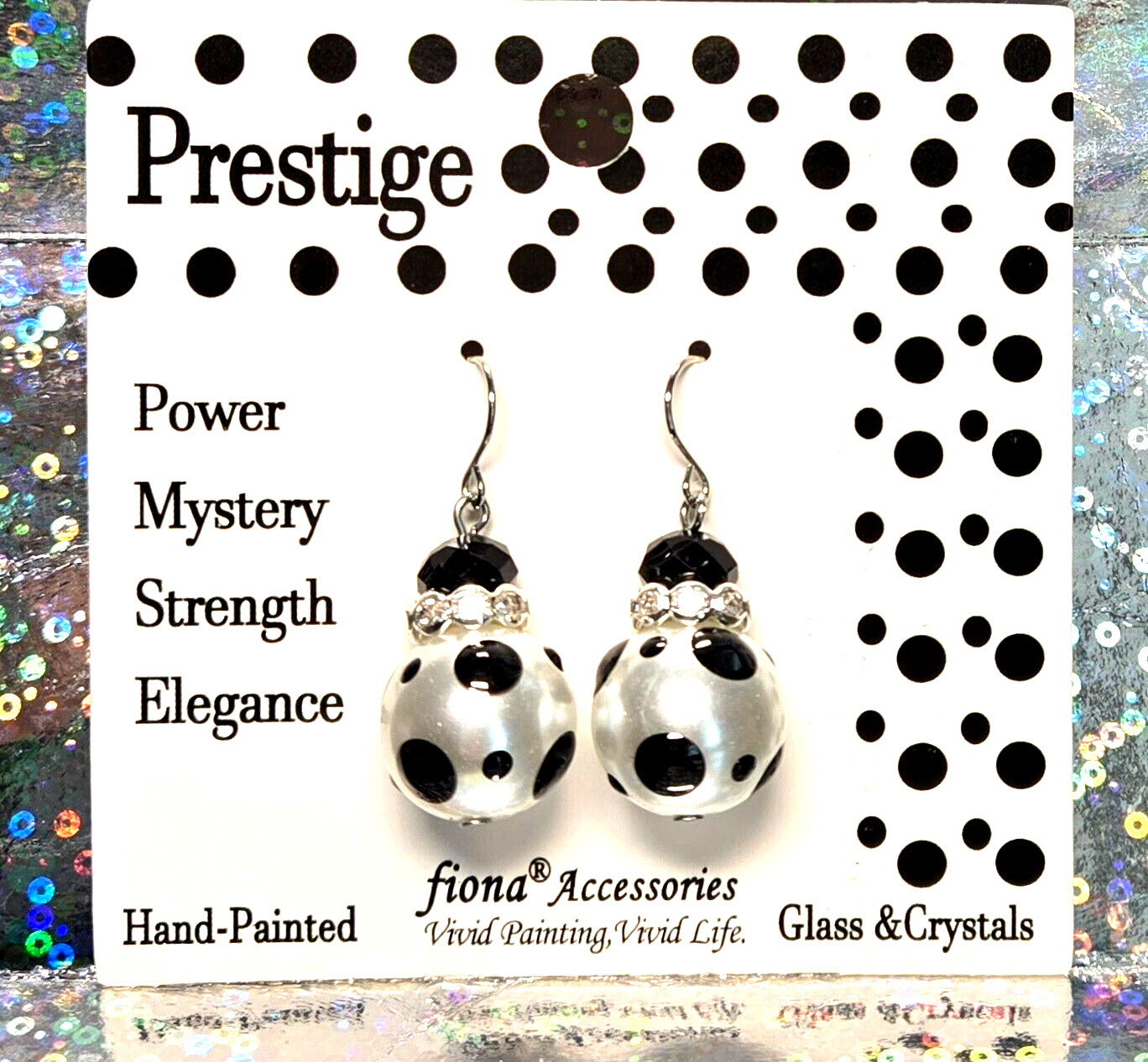Polka Dot Bracelet Earring set Black Classic Bracelet for Women Beaded Stretch