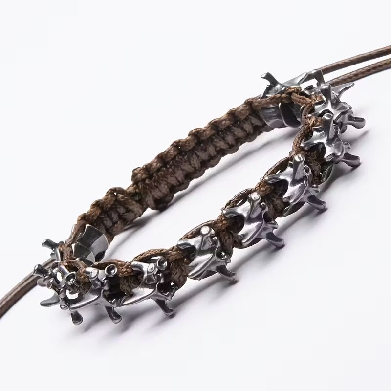 Men’s Braided Dragon Bone Spine Accessory Adjustable Punk Rock Bracelet Brown