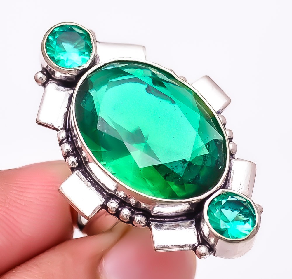 Tsavorite Quartz Gemstone 925 Silver Plated Jewelry Ring s.6.5 S2694