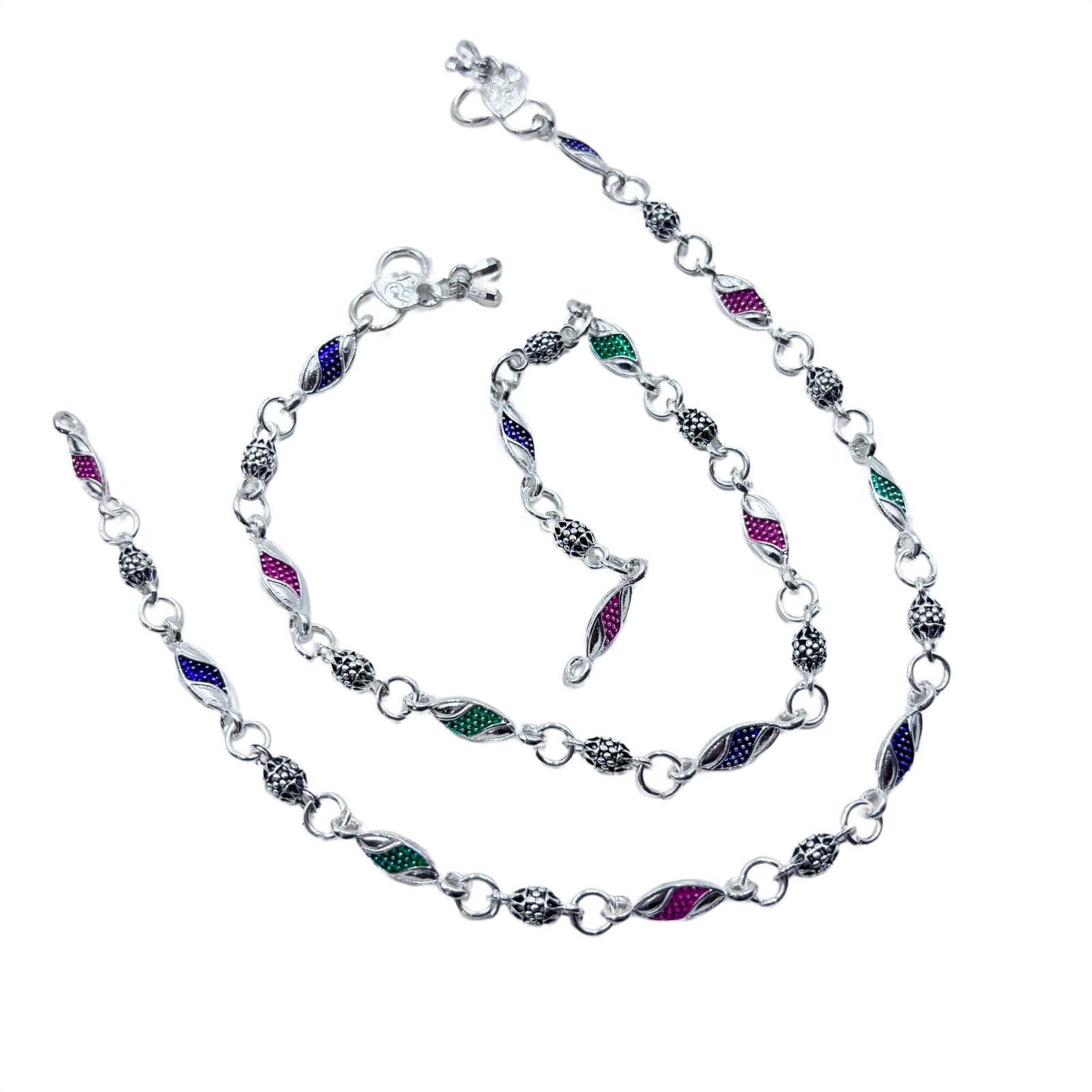Silver Plated Ethnic Anklet With Multicolored Artificial Stone/ Gift For Her