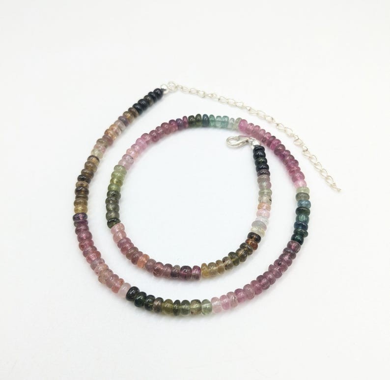 Multi Tourmaline Smooth Rondelle Gemstone Beads Self – Confidence Necklaces 32”