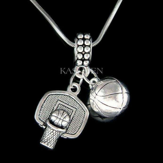 3D Basketball & Hoop Net Player Coach Mom Dad Sports Male Female Charm Necklace