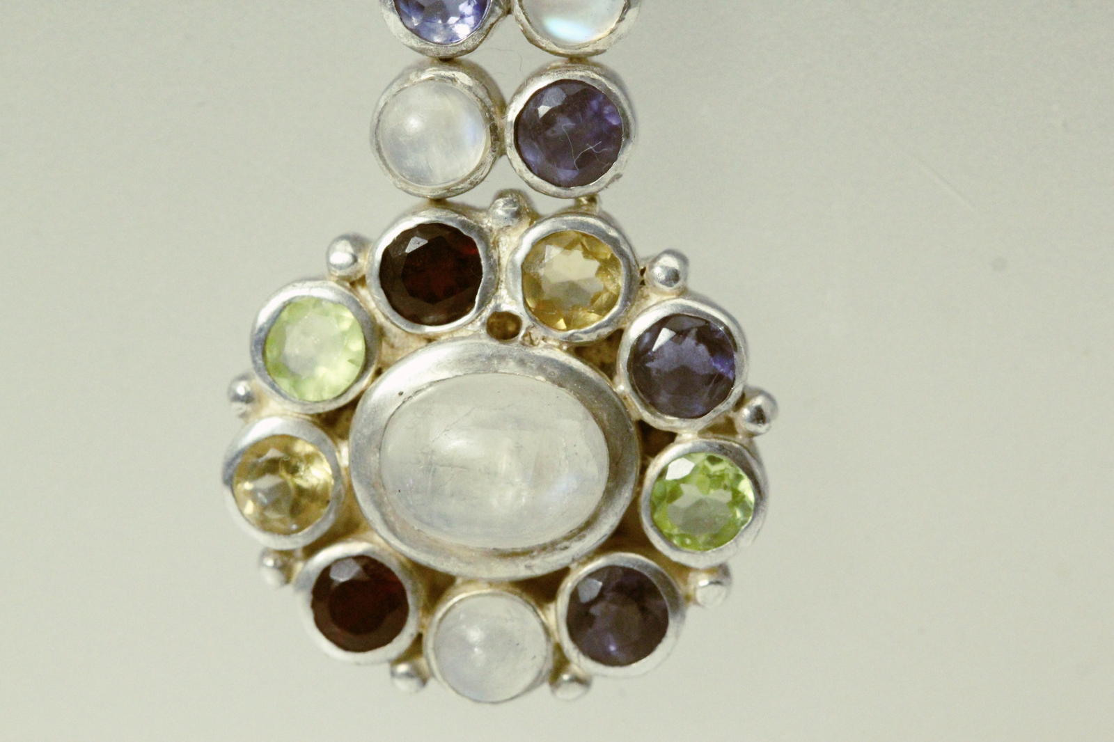 Multi-Gemstone 925 Sterling Silver Long Pendant 13.3 grams (PEN9855)