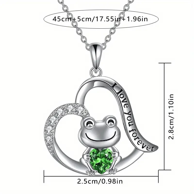 Frog I Love You Forever Heart-shaped Pendant Necklace & Earring Set Rhinestones