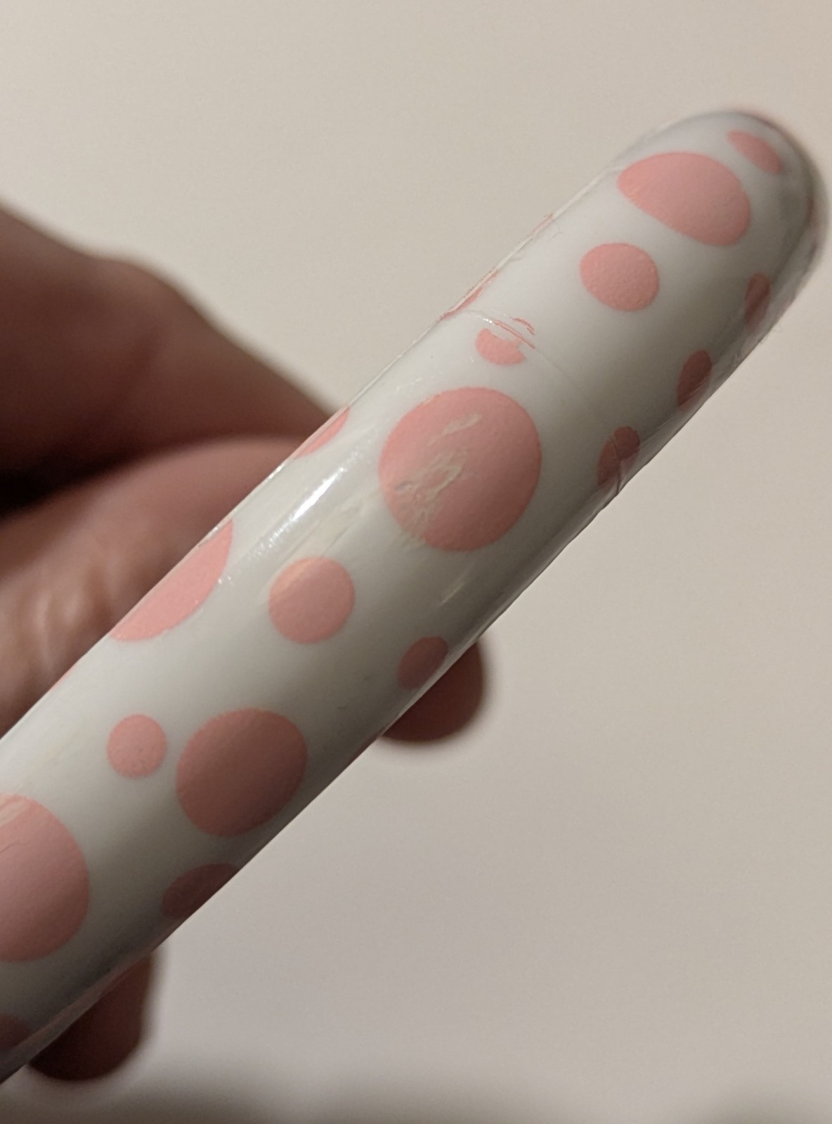 Vtg Bangle Bracelets Pair White W/ Pale Pink Polka Dots Retro Chunky Jewelry 80s